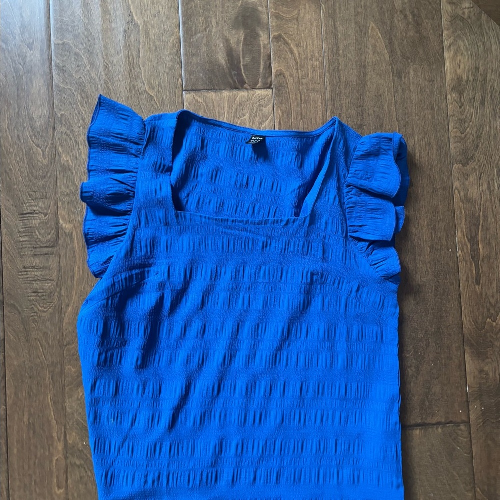Blue Ruffled Sleeve Women's Top